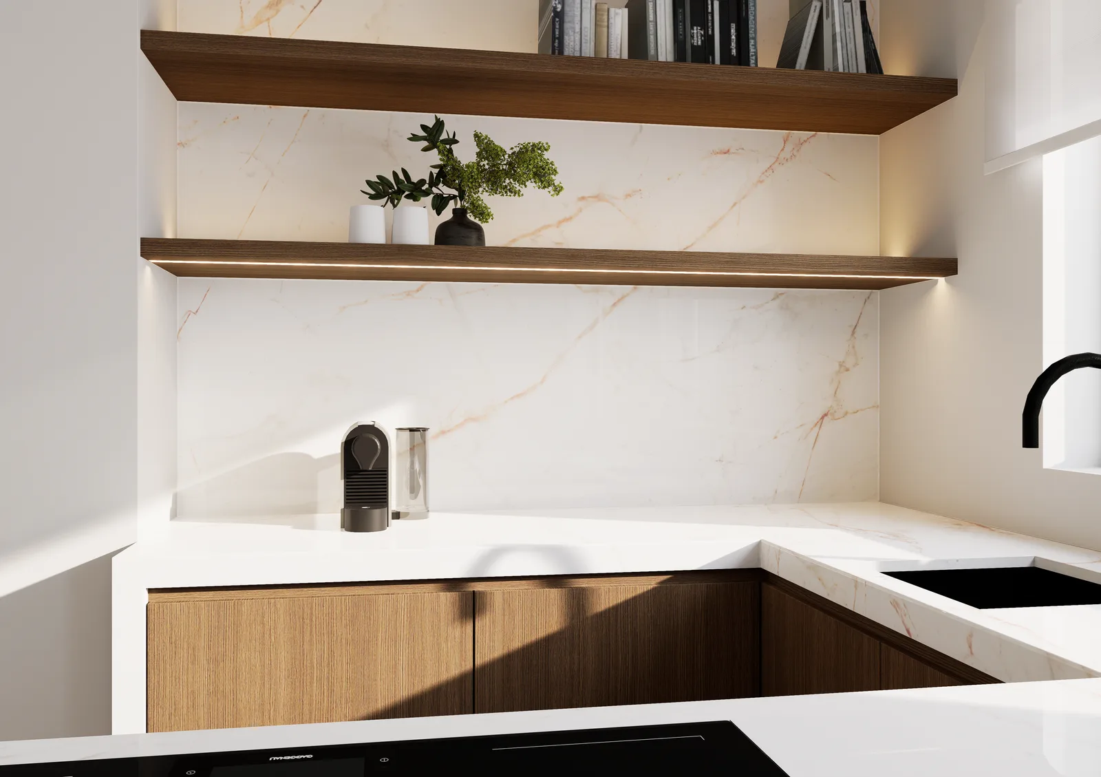 Project BRE, keukenontwerp in Calacatta Gold en donkere eik — foto 13 van 13