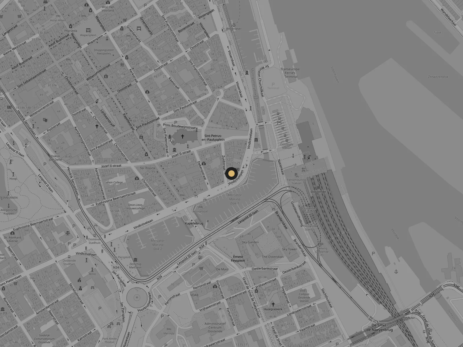 Kaart van Oostende met de showroom van studio KOGÉ op de Vindictivelaan